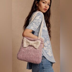 Hand-knit fuzzy tote bag